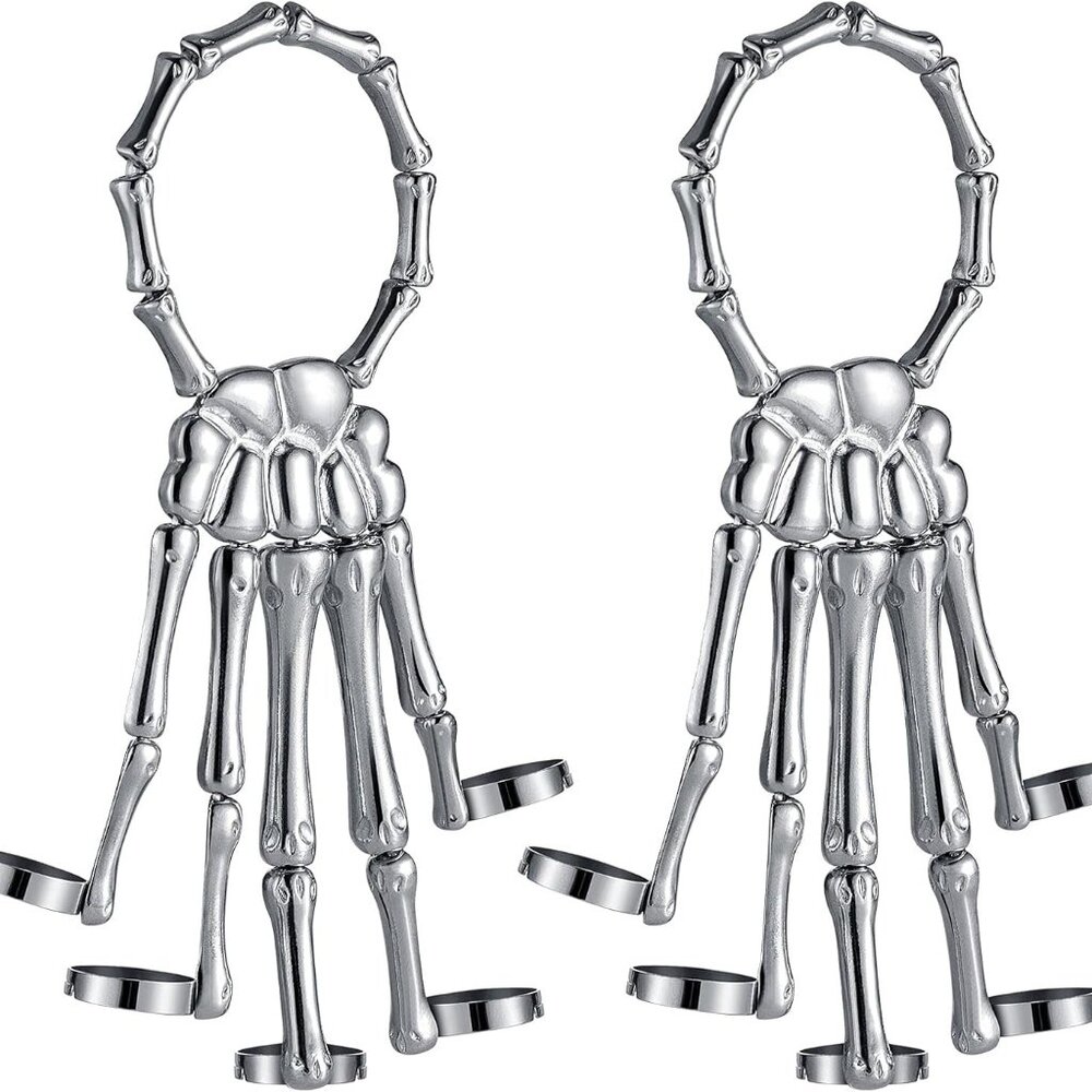 2 Pcs Skeleton Hand Bracelet with Finger Ring Metal Steampunk Skull Gothic Skull